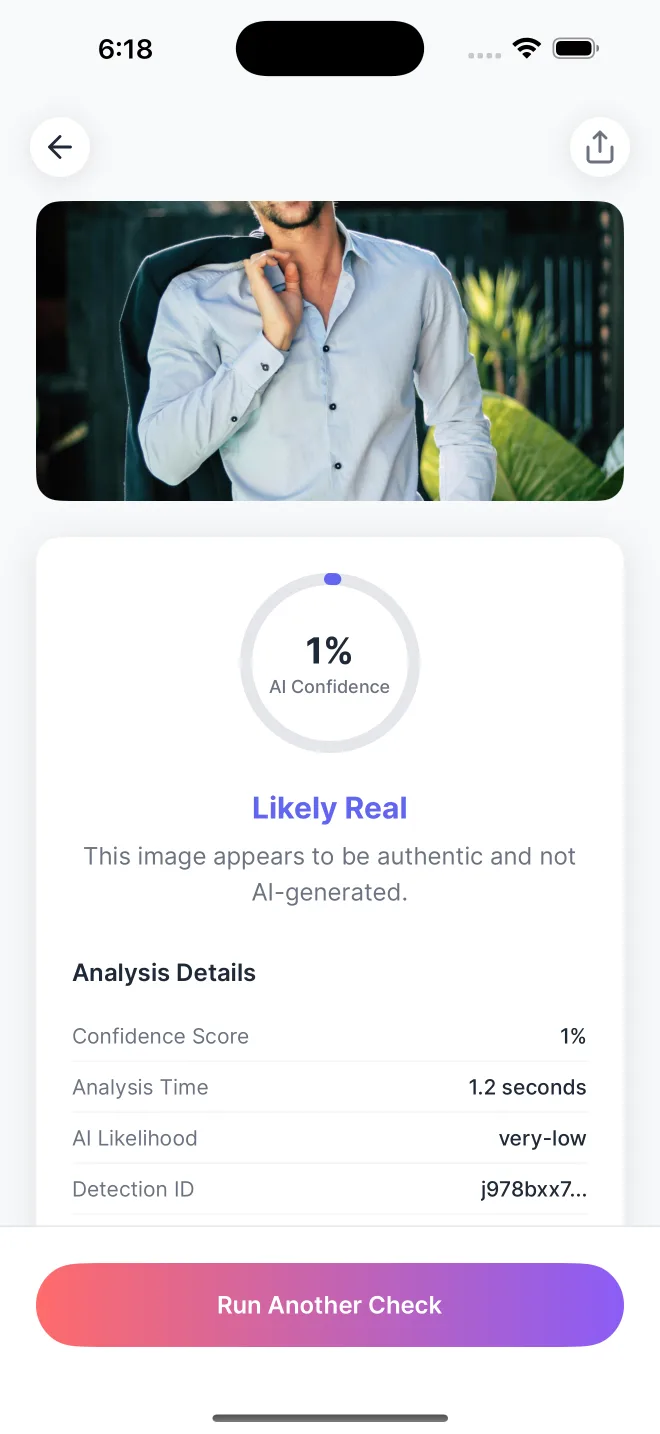 AI Detector iPhone app image import screen